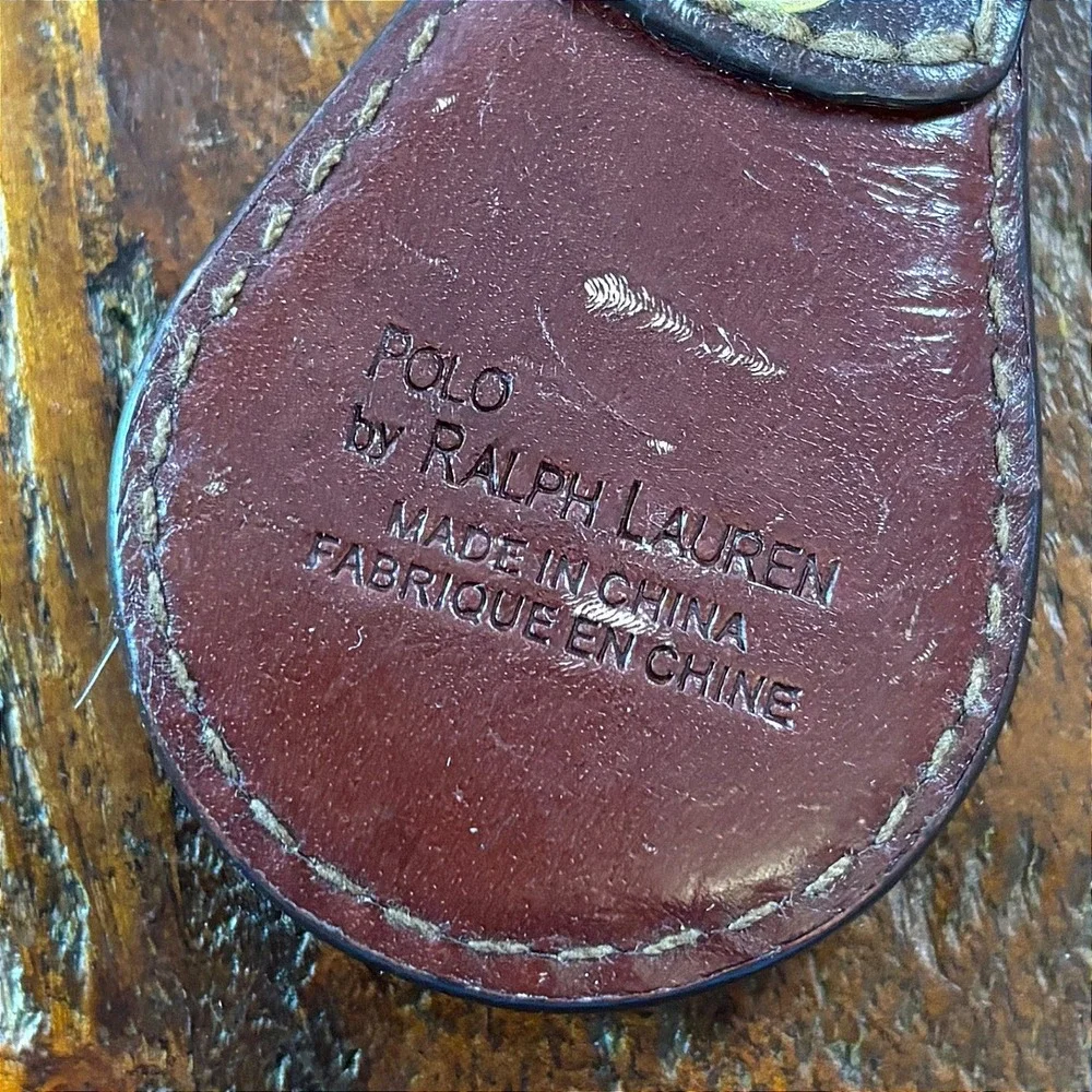 Polo Ralph Lauren Vintage Brown Leather Keychain Brass Pony Logo Fob